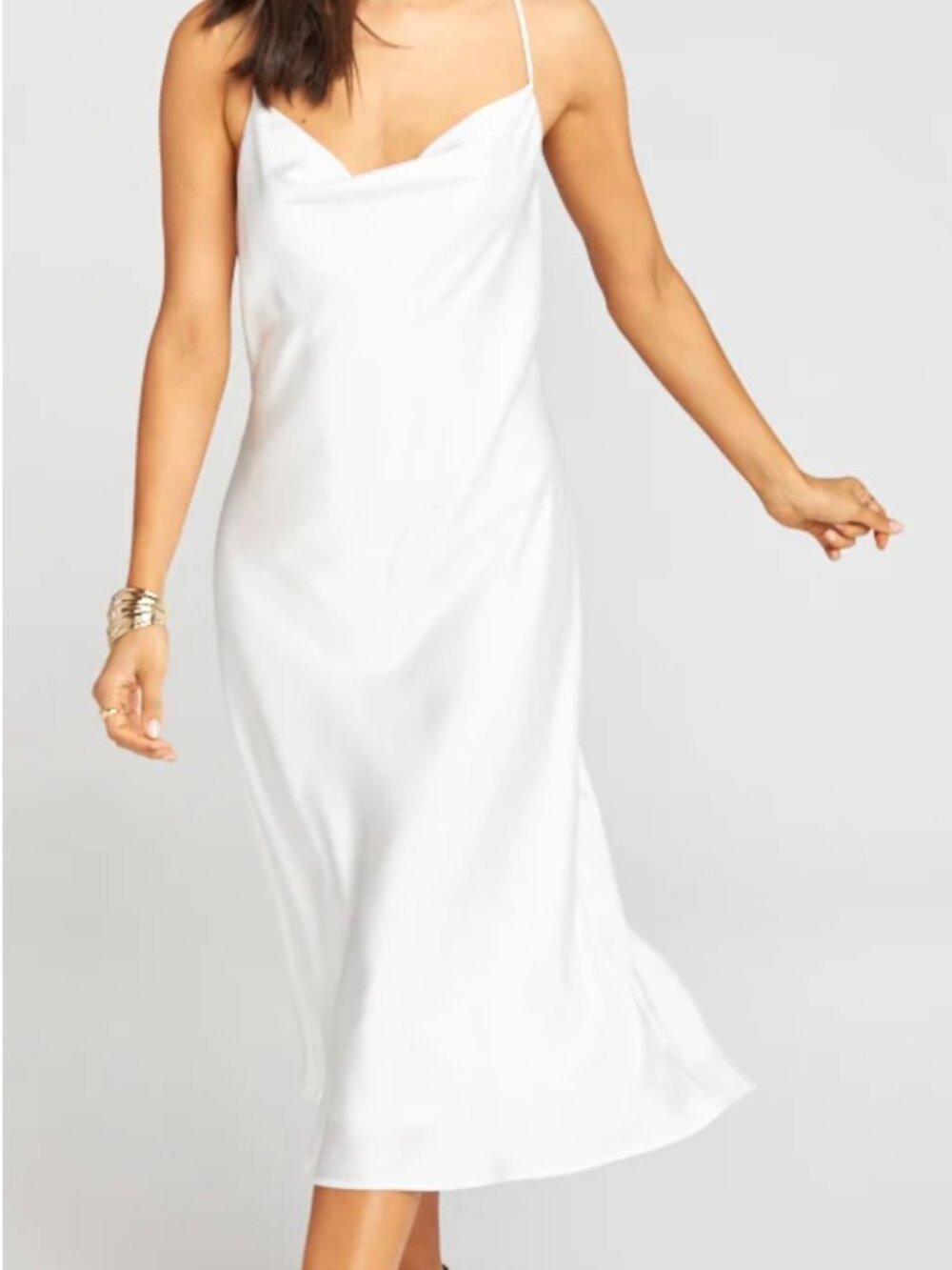 Show Me Your Mumu Verona Cowl Dress Ivory Satin Slip Maxi Sz S